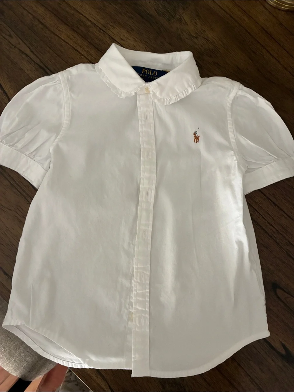 Ralph Lauren White Short-Sleeve Button-Front Girls' Shirt with Pony Logo